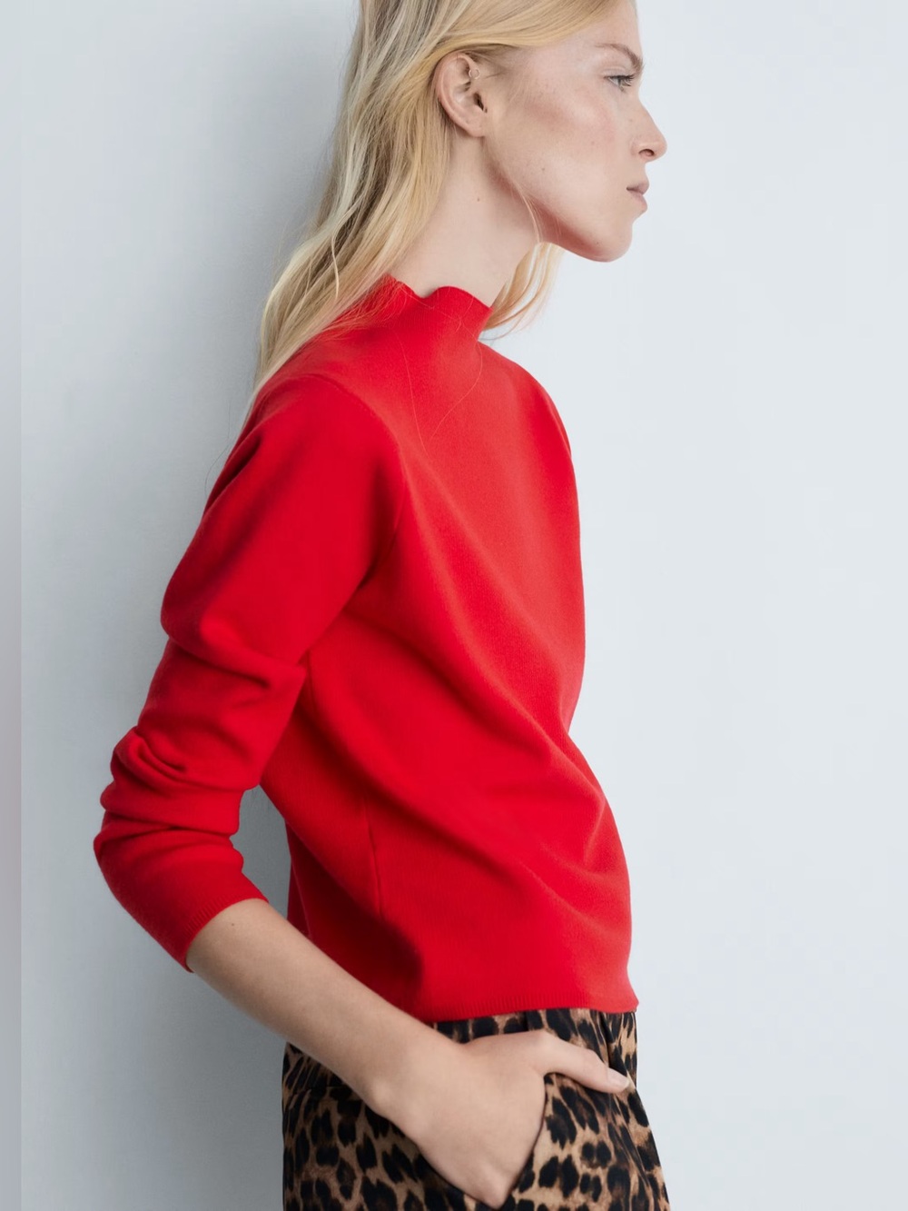 Mango Red Perkins neck sweater NWT